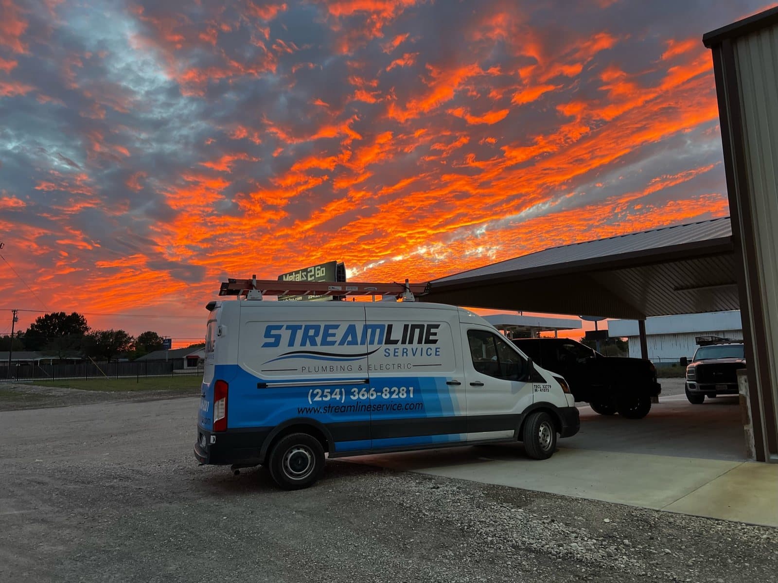 Streamline Service van parked at sunset after a Central Texas service call