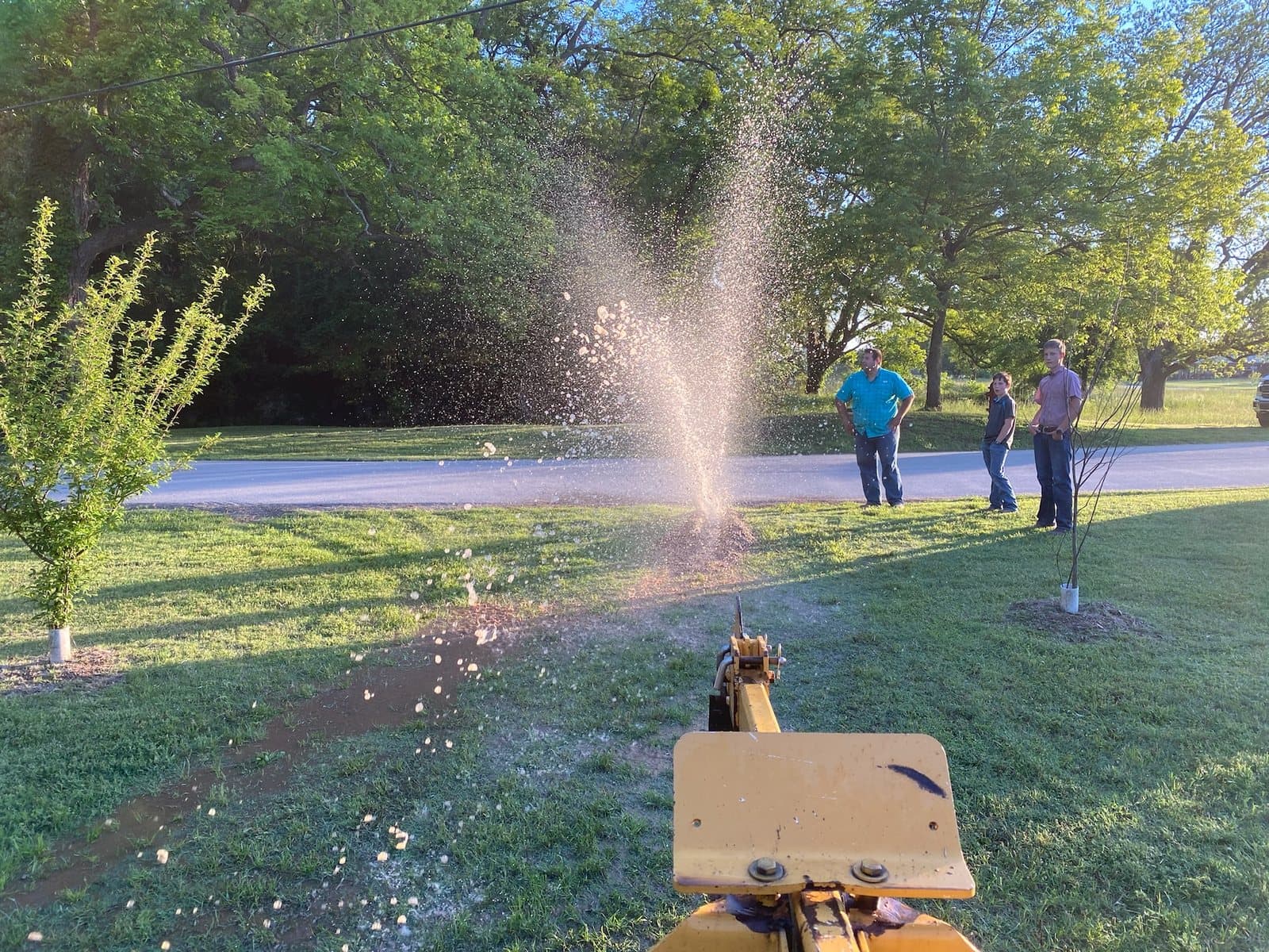 Yard line leak spraying water during leak detection — serving Hillsboro, TX